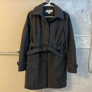 Liz Claiborne gray wool knee-length overcoat peacoat trench winter coat jacket